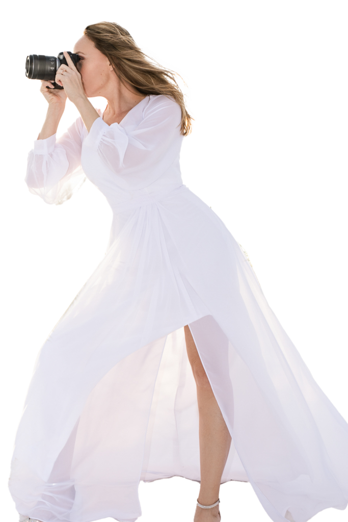 Great looking female photographer in flowing white dress - Professional Columbus Photographer - Desired Focus Photography